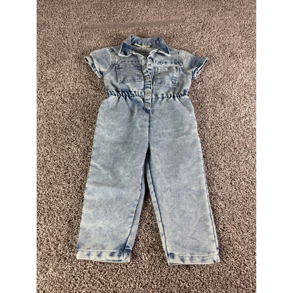 Jessica Simpson Toddler Girls Denim Jumpsuit Light Wash Short‎ Sleeve 2T